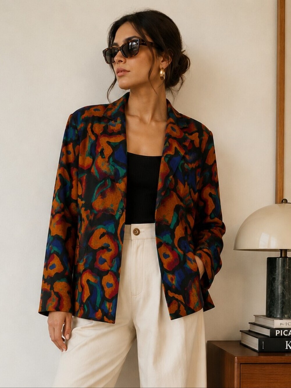 Vintage Pioko Abstract Print Rayon Blazer Jacket Women’s Large 2 Button